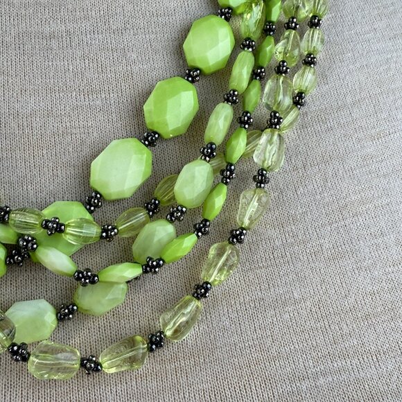 Multi-Strand Five 5 Strand Green Plastic Bead Statement Fashion Necklace 24-26" - Picture 2 of 8